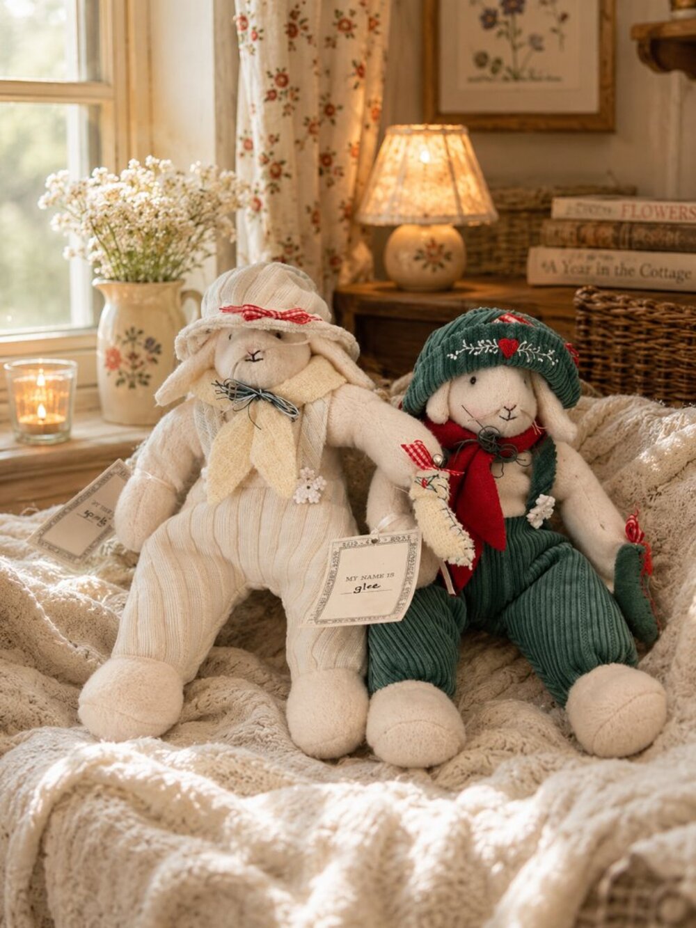 Bunnies By The Bay Plush Lamb Pair Holiday Stuffed Rabbit Cottagecore Decor
